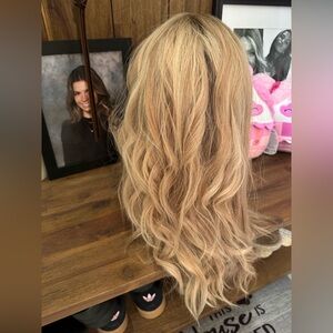 Madison Wigs Blonde Rooted Hand-Tied Silk Top Medium Cap Mongolian Hair W/ Box